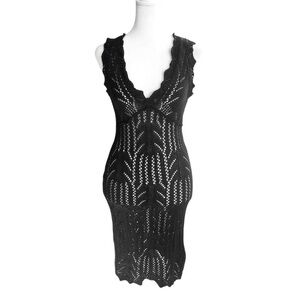 Y2K‎ GUESS Crochet Black Bodycon Dress Size XS Open Knit Shimmer Beach Party 00s